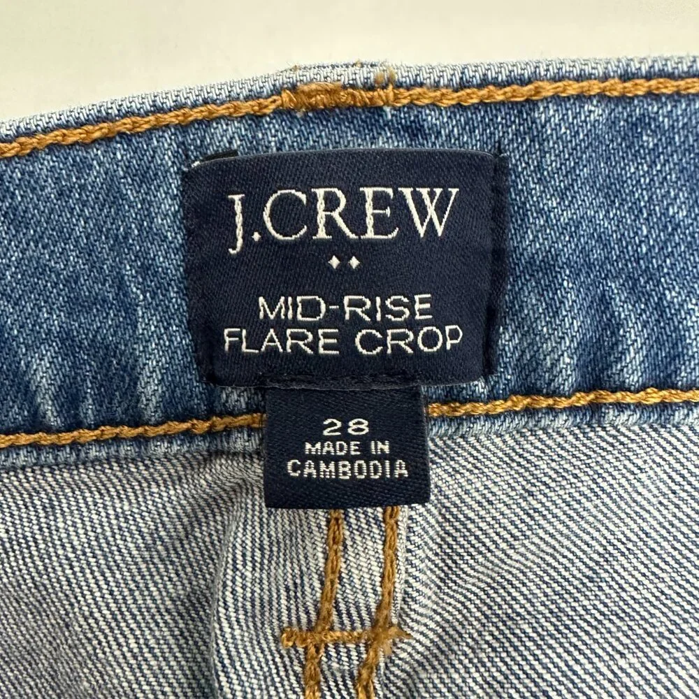 J.Crew Mid Rise Flare Crop Button Fly Women's size 28 Medium Blue Denim‎ Jeans